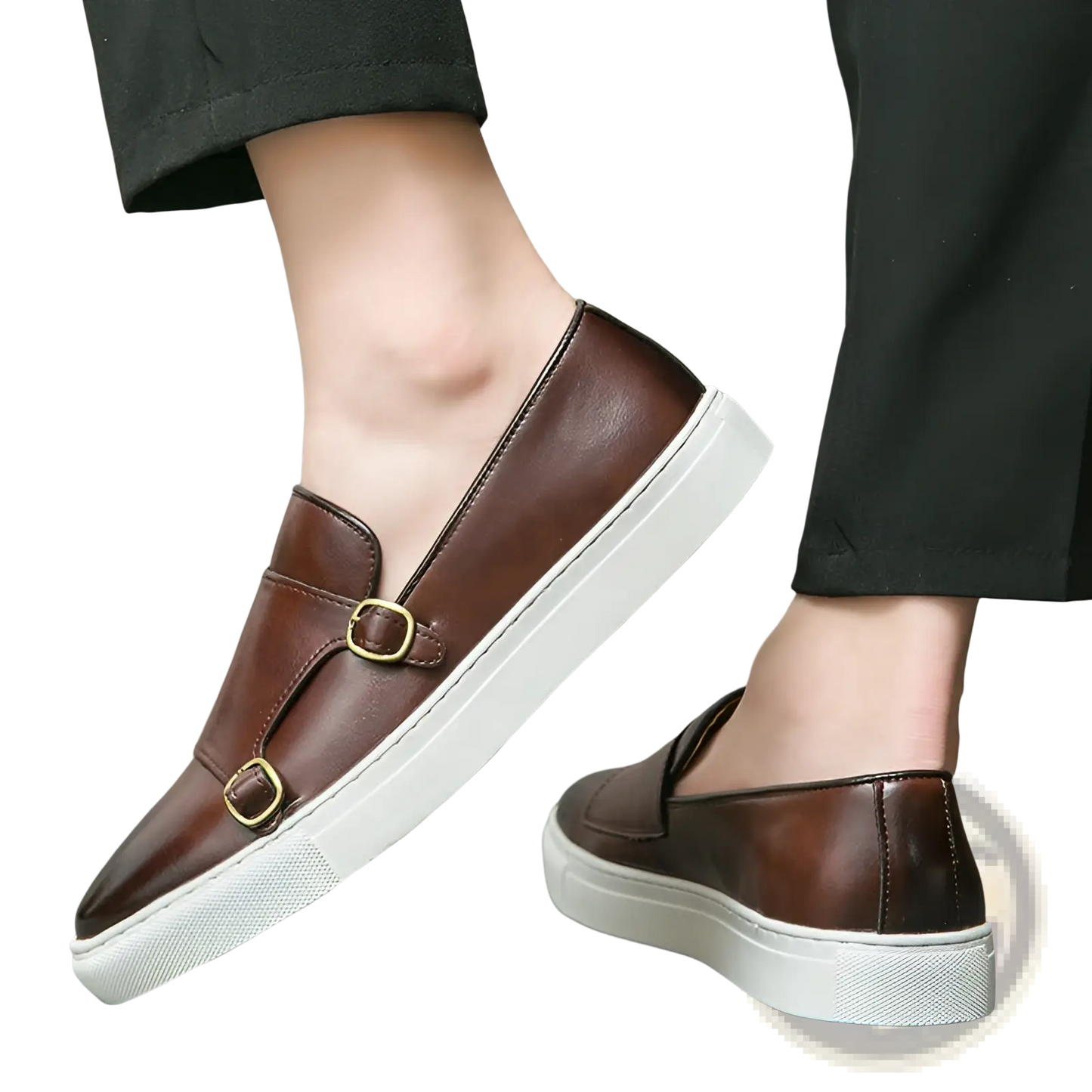 Men's Business Casual Double Buckle Leather Sneakers