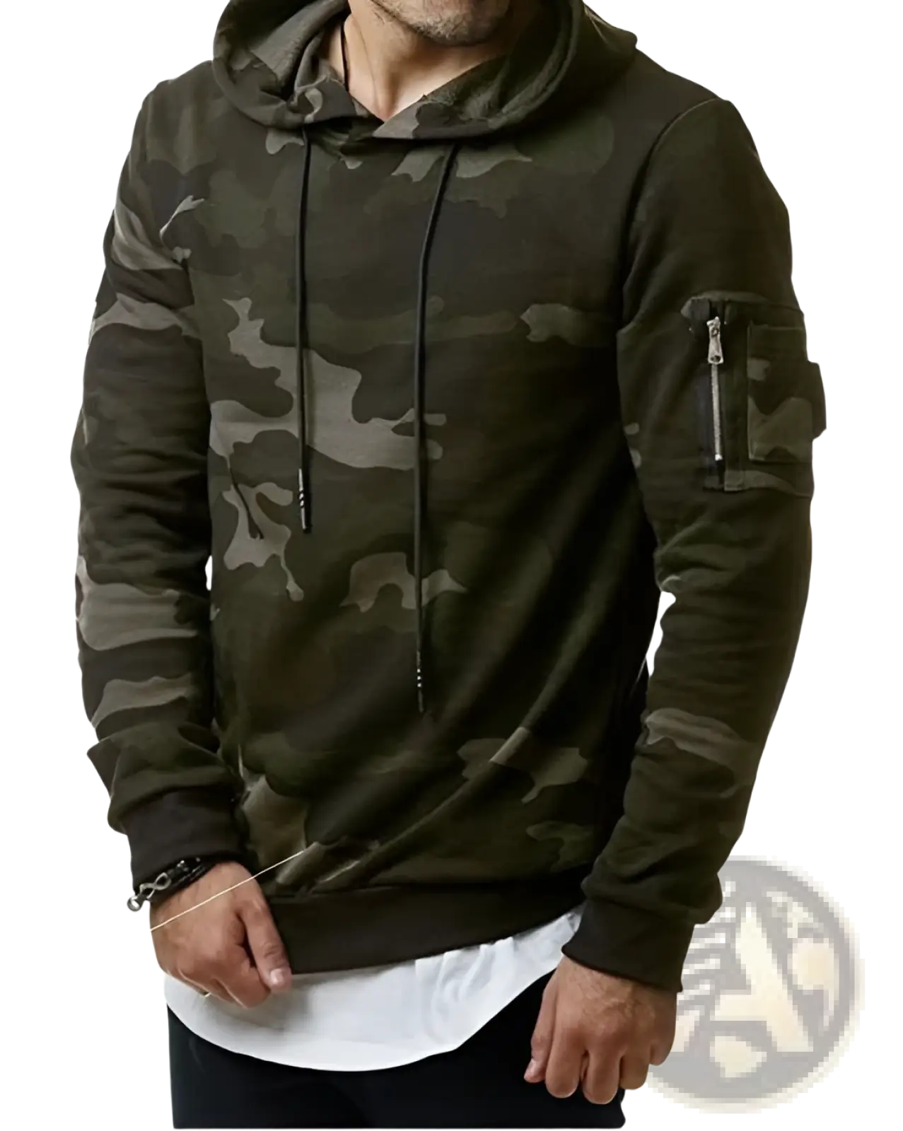 Men's Camouflage Slim Fit Hooded Sweater with Sleeve Pocket