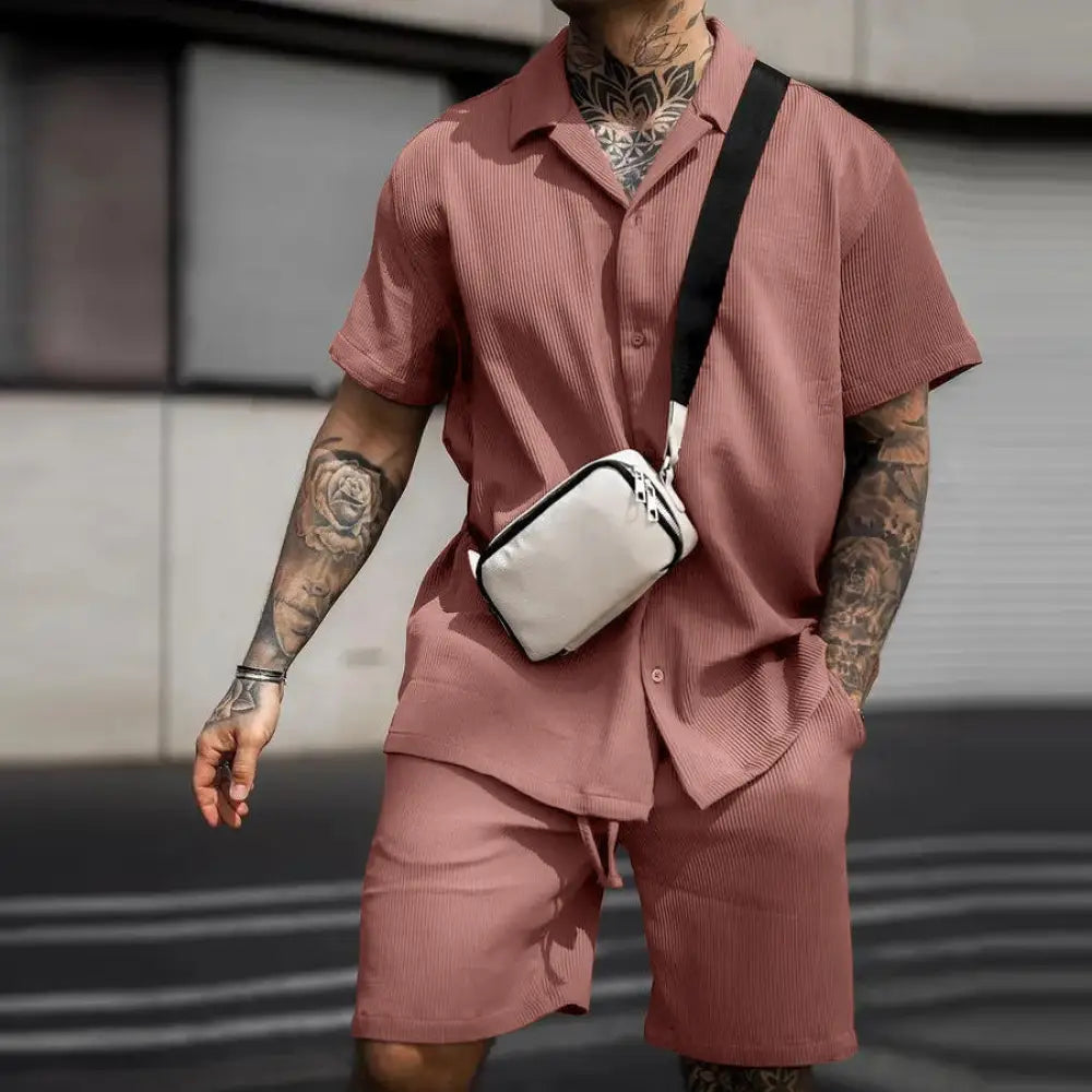 Men's Casual Cotton Polo and Shorts Matching Summer Set