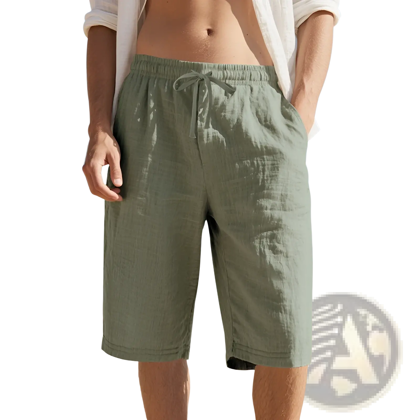 Men's Casual Linen Drawstring Elastic Waist Shorts