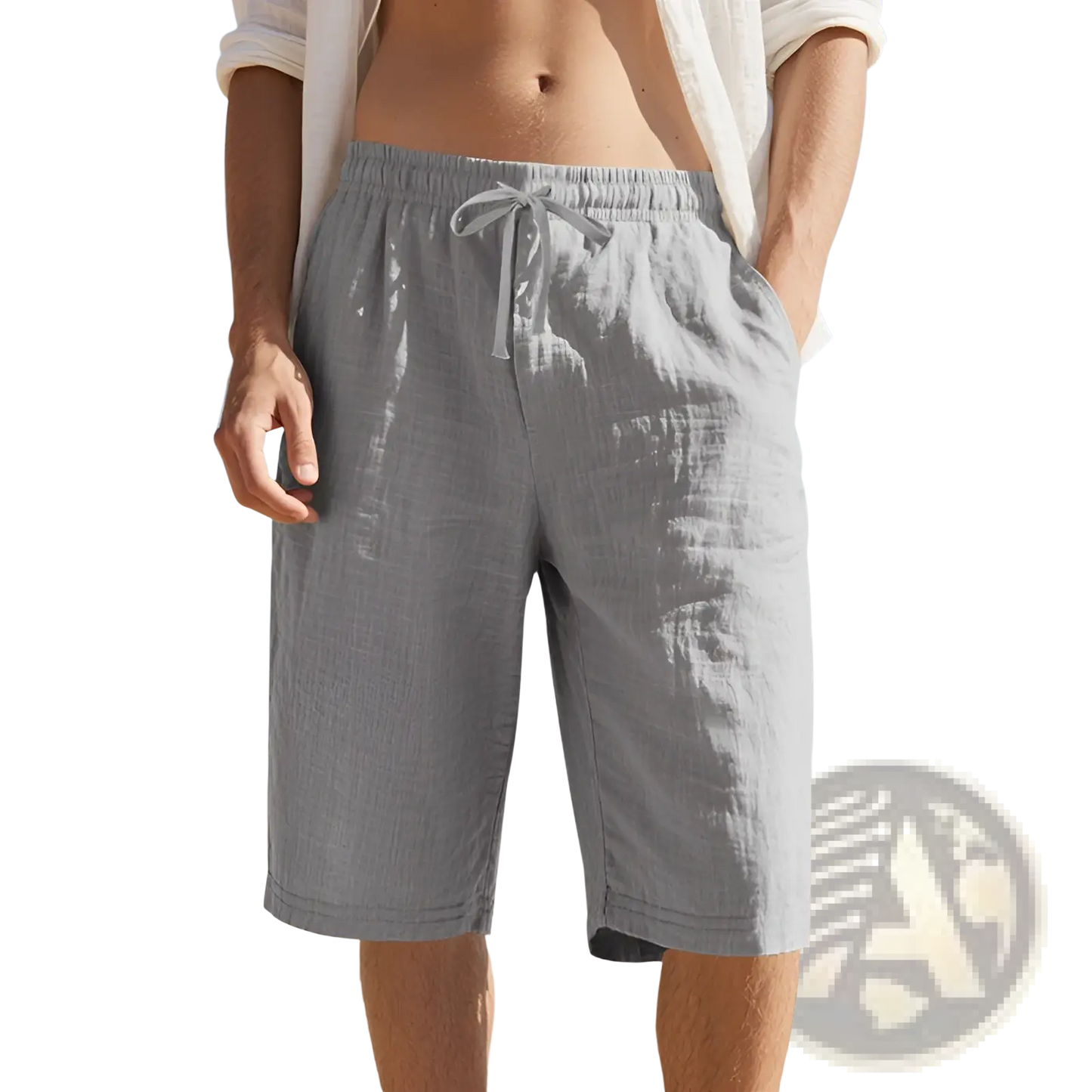 Men's Casual Linen Drawstring Elastic Waist Shorts