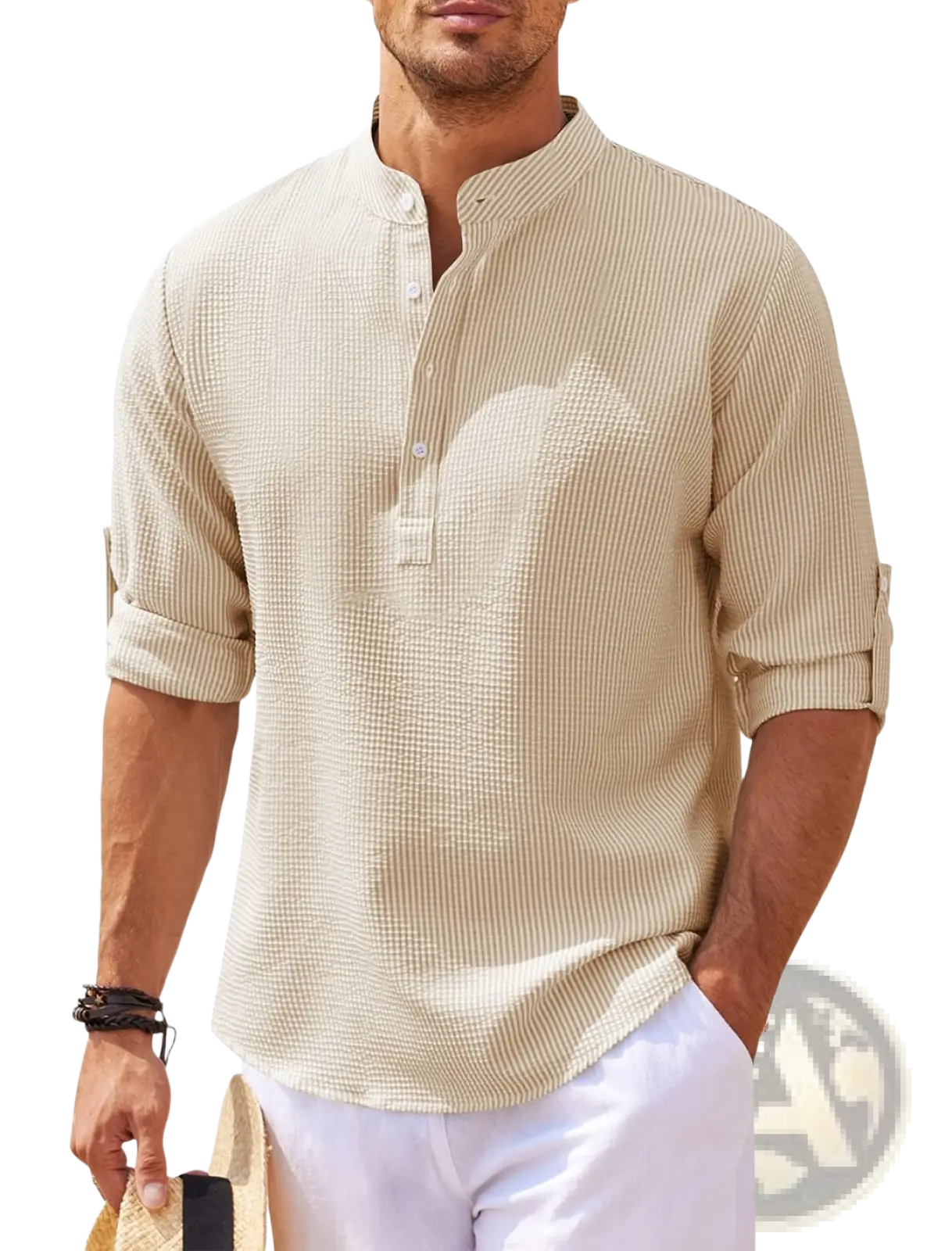 Men's Casual Ribbed Cotton Blend Stand Collar Shirt