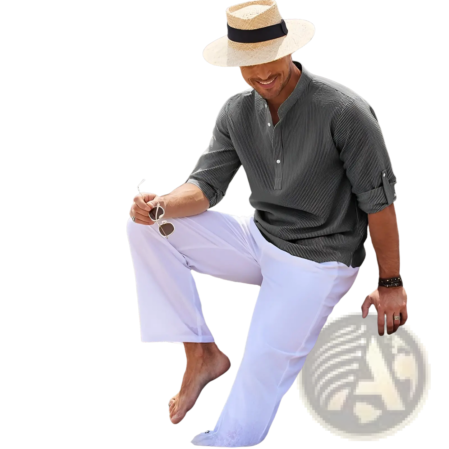Men's Casual Ribbed Cotton Blend Stand Collar Shirt