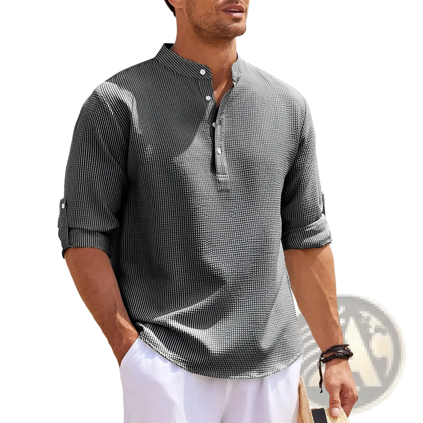 Men's Casual Ribbed Cotton Blend Stand Collar Shirt