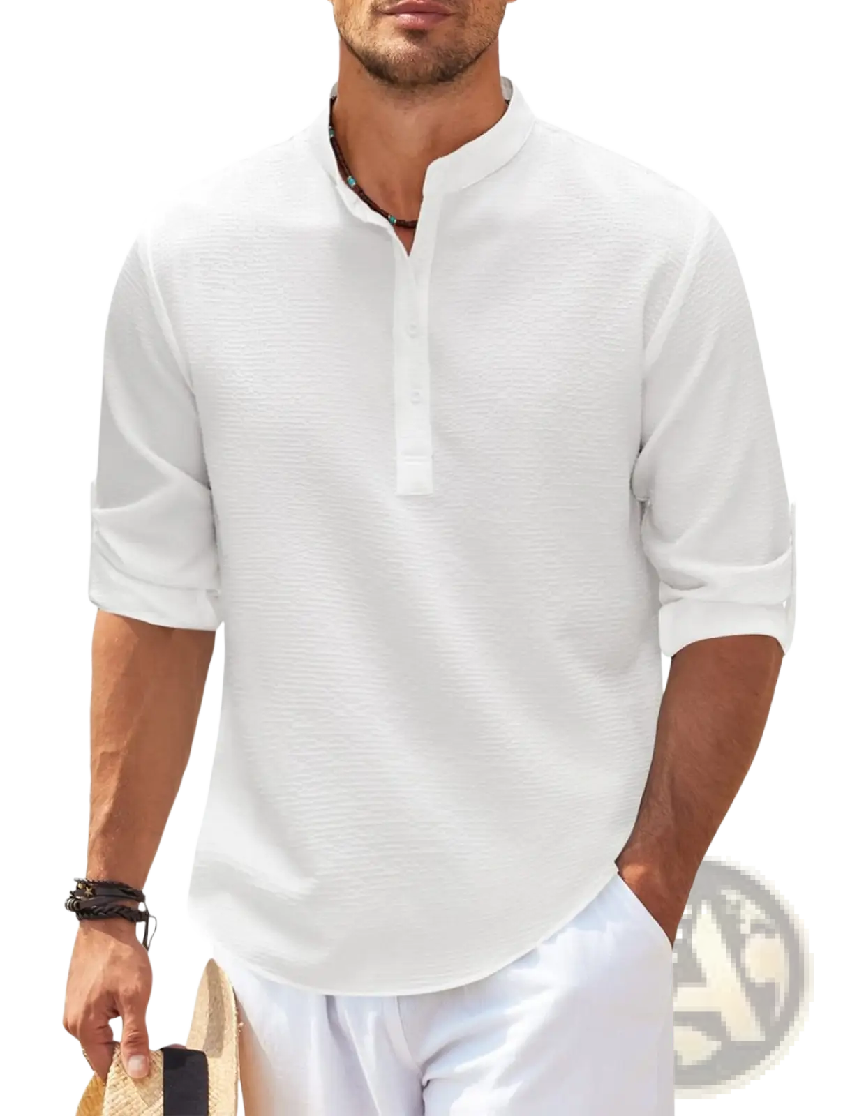 Men's Casual Ribbed Cotton Blend Stand Collar Shirt