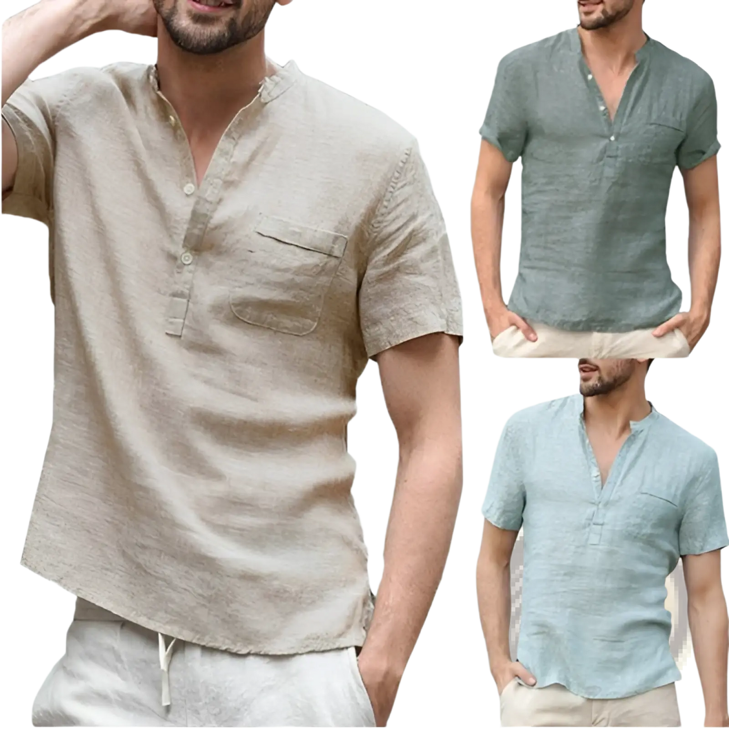 Men's Casual Short Sleeve Linen Blend Summer Shirt