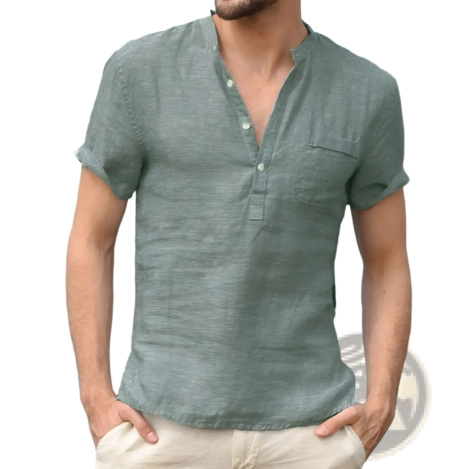 Men's Casual Short Sleeve Linen Blend Summer Shirt