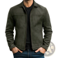 Men's Casual Suede Zipper Jacket with Classic Lapel Collar