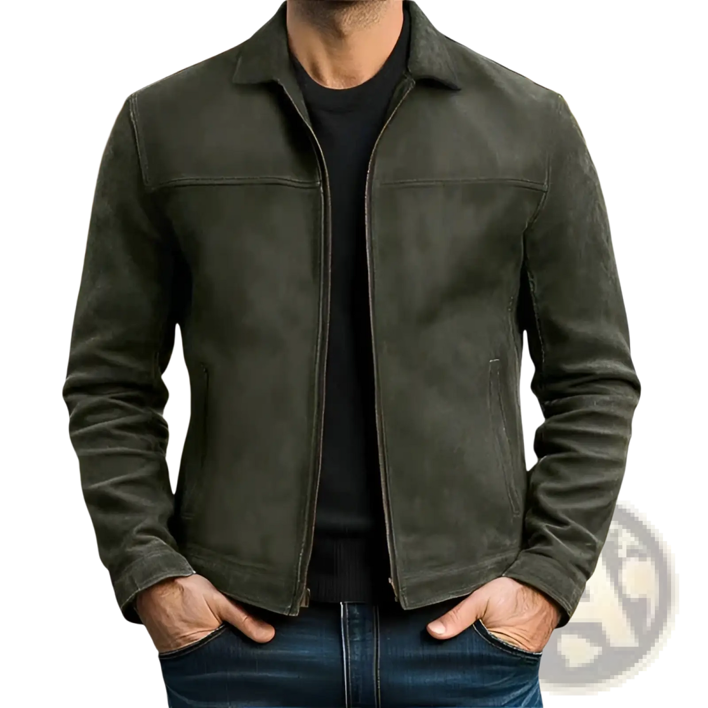 Men's Casual Suede Zipper Jacket with Classic Lapel Collar
