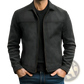 Men's Casual Suede Zipper Jacket with Classic Lapel Collar