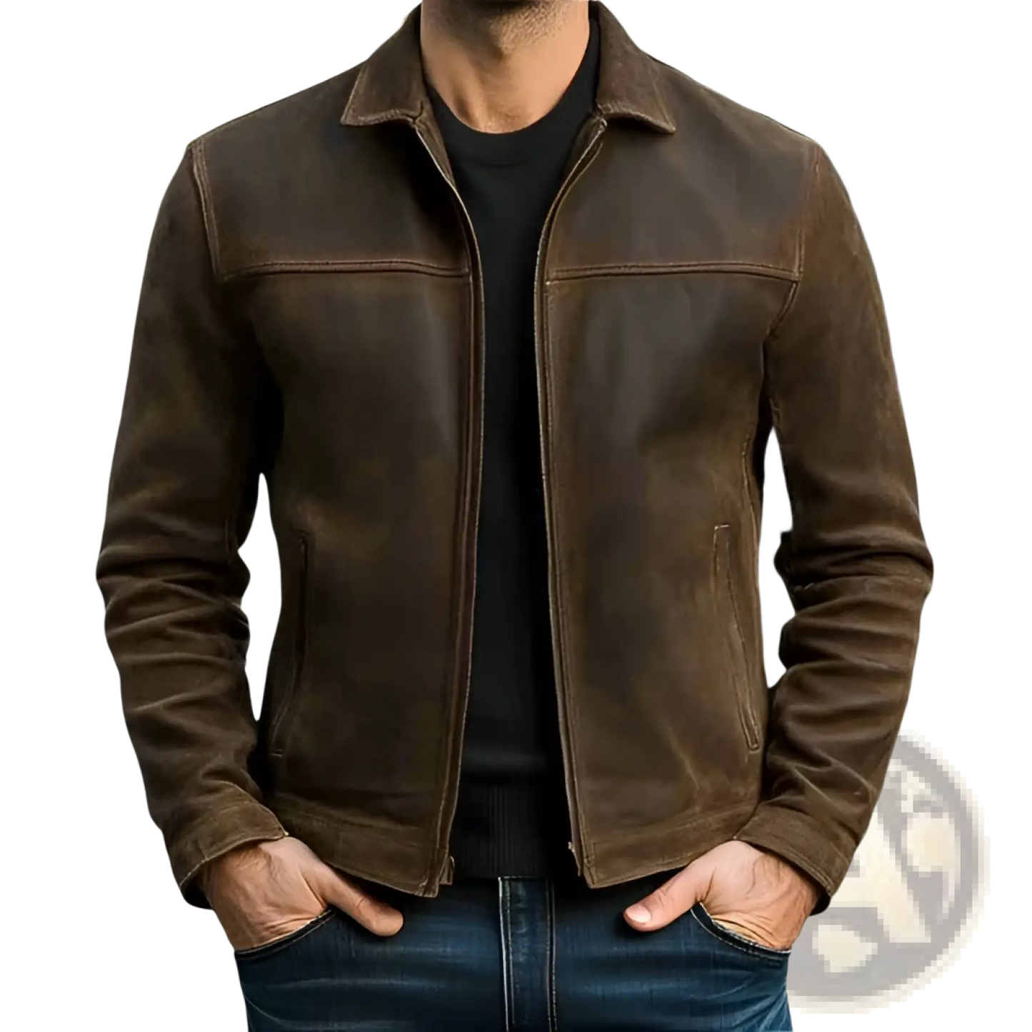 Men's Casual Suede Zipper Jacket with Classic Lapel Collar
