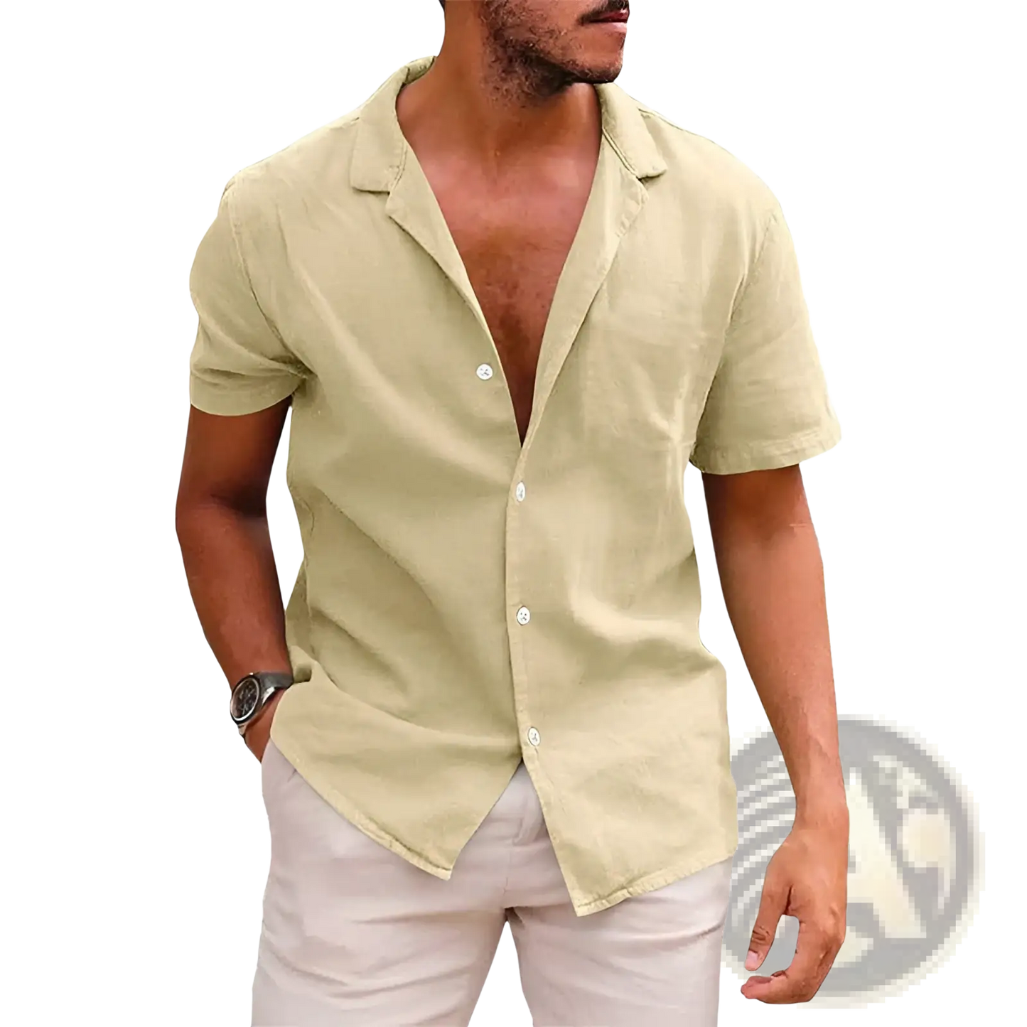 Men's Casual Textured Short Sleeve Button Down Shirt