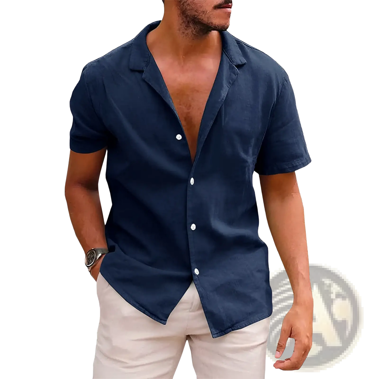 Men's Casual Textured Short Sleeve Button Down Shirt