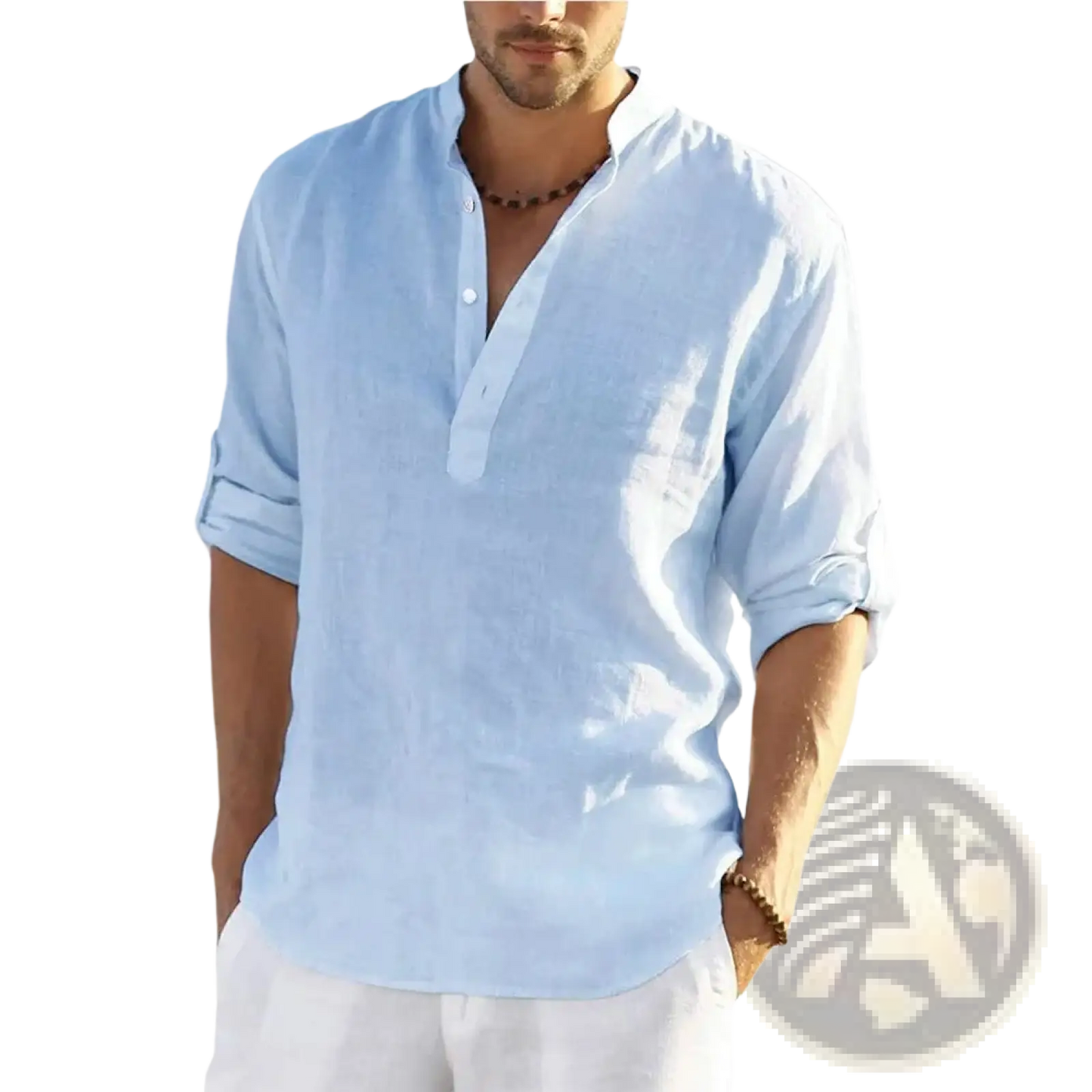 Men's Casual v Neck Rolled Sleeve Linen Pullover Shirt