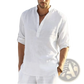 Men's Casual v Neck Rolled Sleeve Linen Pullover Shirt