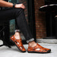 Men's Brown Woven Leather Closed Toe Beach Sandals