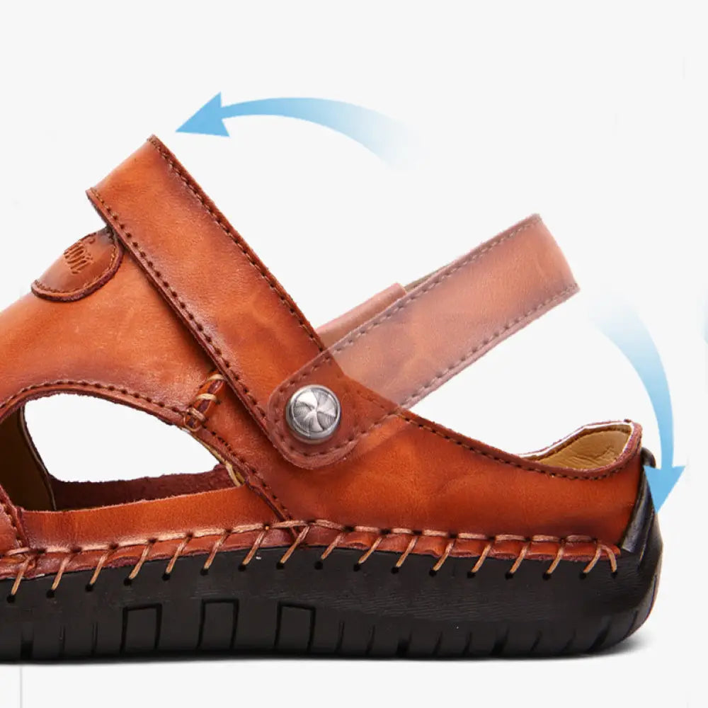 Men's Brown Woven Leather Closed Toe Beach Sandals