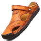 Men's Brown Woven Leather Closed Toe Beach Sandals