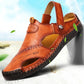 Men's Brown Woven Leather Closed Toe Beach Sandals
