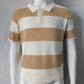Men's Striped Ribbed Knit Short Sleeve Polo Sweater