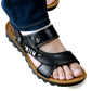 Men's Cowhide Leather Sandals with Buckle Accents
