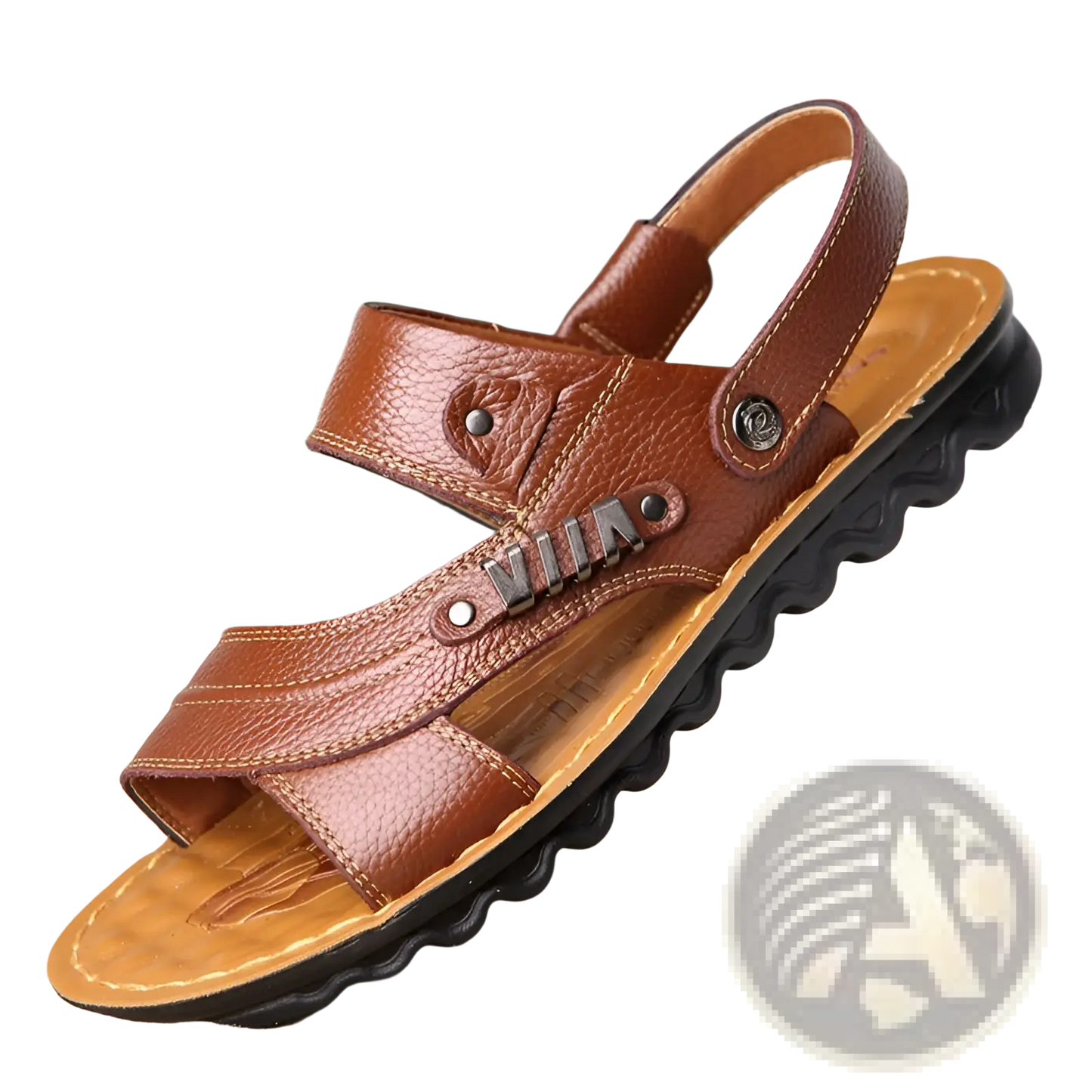Men's Cowhide Leather Sandals with Buckle Accents