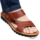 Men's Cowhide Leather Sandals with Buckle Accents