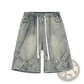 Men's Diagonal Strap Denim Shorts with Drawstring Waist