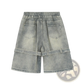 Men's Diagonal Strap Denim Shorts with Drawstring Waist
