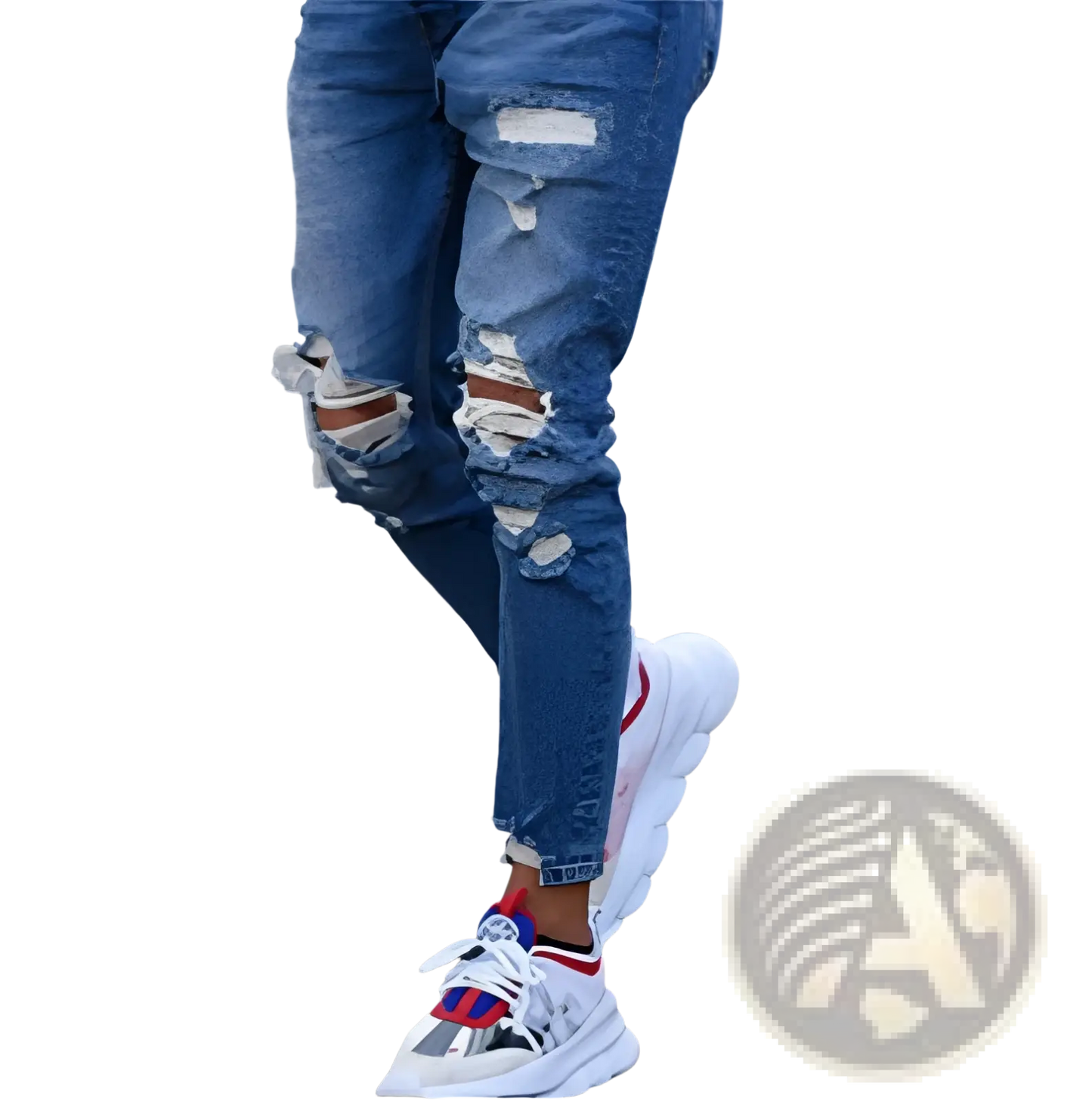 Men's Distressed Blue Denim Ripped Knee Jeans