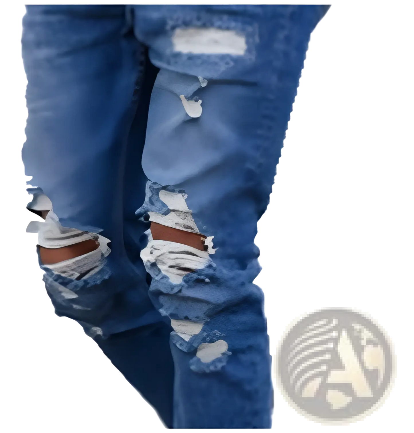 Men's Distressed Blue Denim Ripped Knee Jeans