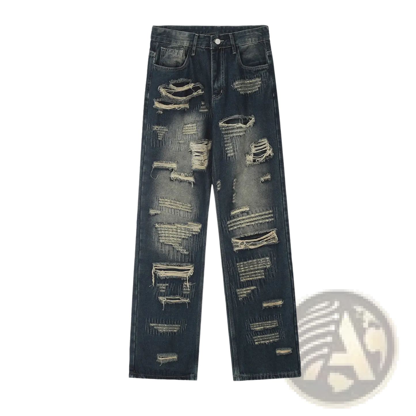 Men's Distressed Dark Wash Straight Leg Ripped Jeans