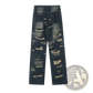 Men's Distressed Dark Wash Straight Leg Ripped Jeans