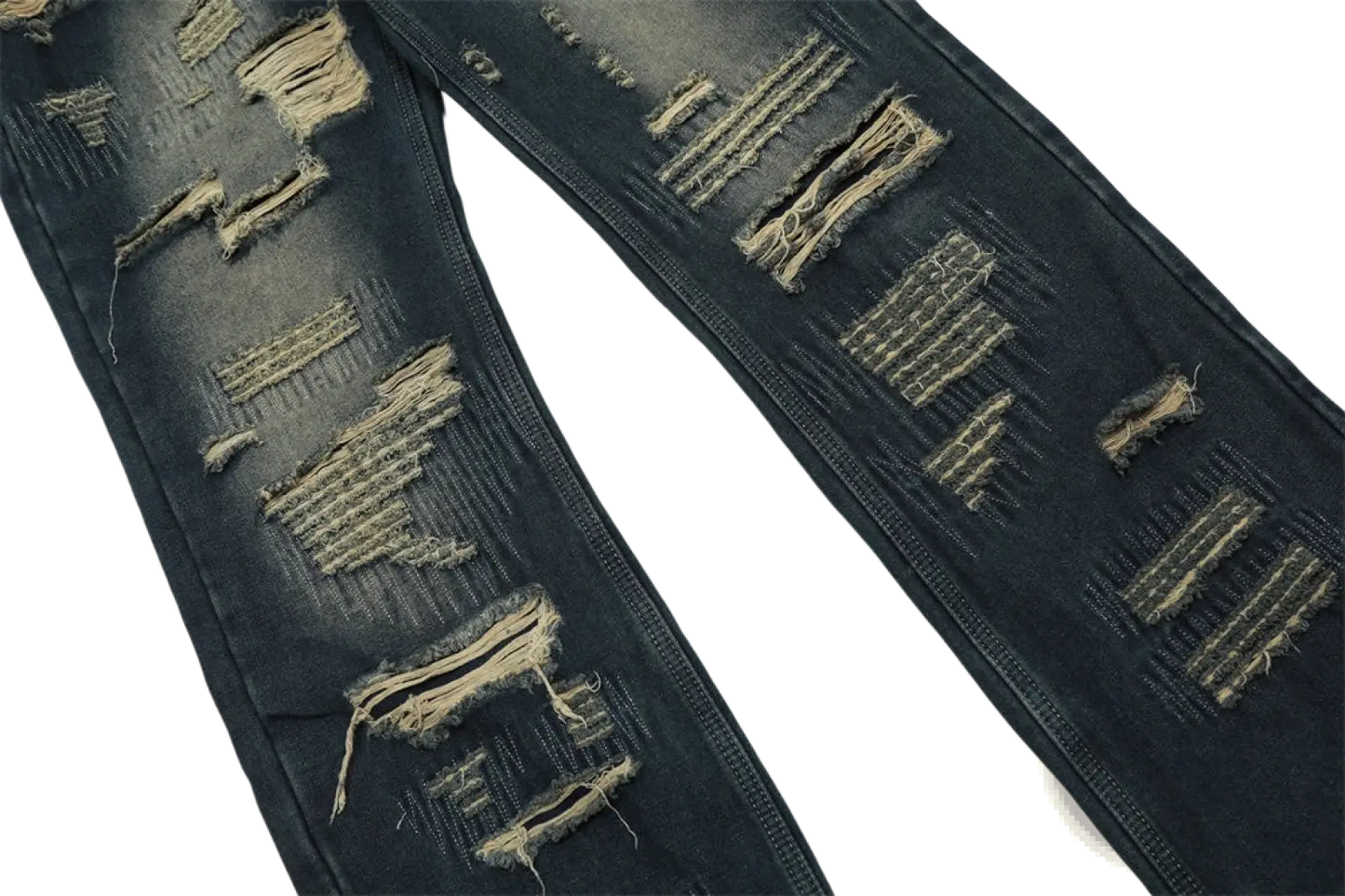 Men's Distressed Dark Wash Straight Leg Ripped Jeans
