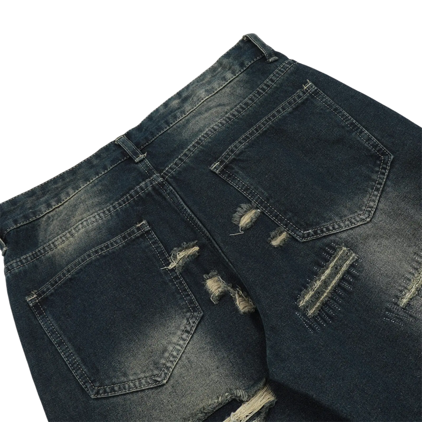 Men's Distressed Dark Wash Straight Leg Ripped Jeans