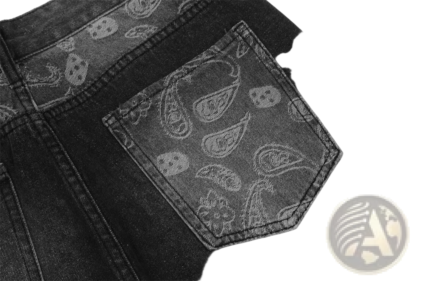 Men's Distressed Paisley Patchwork Flare Jeans