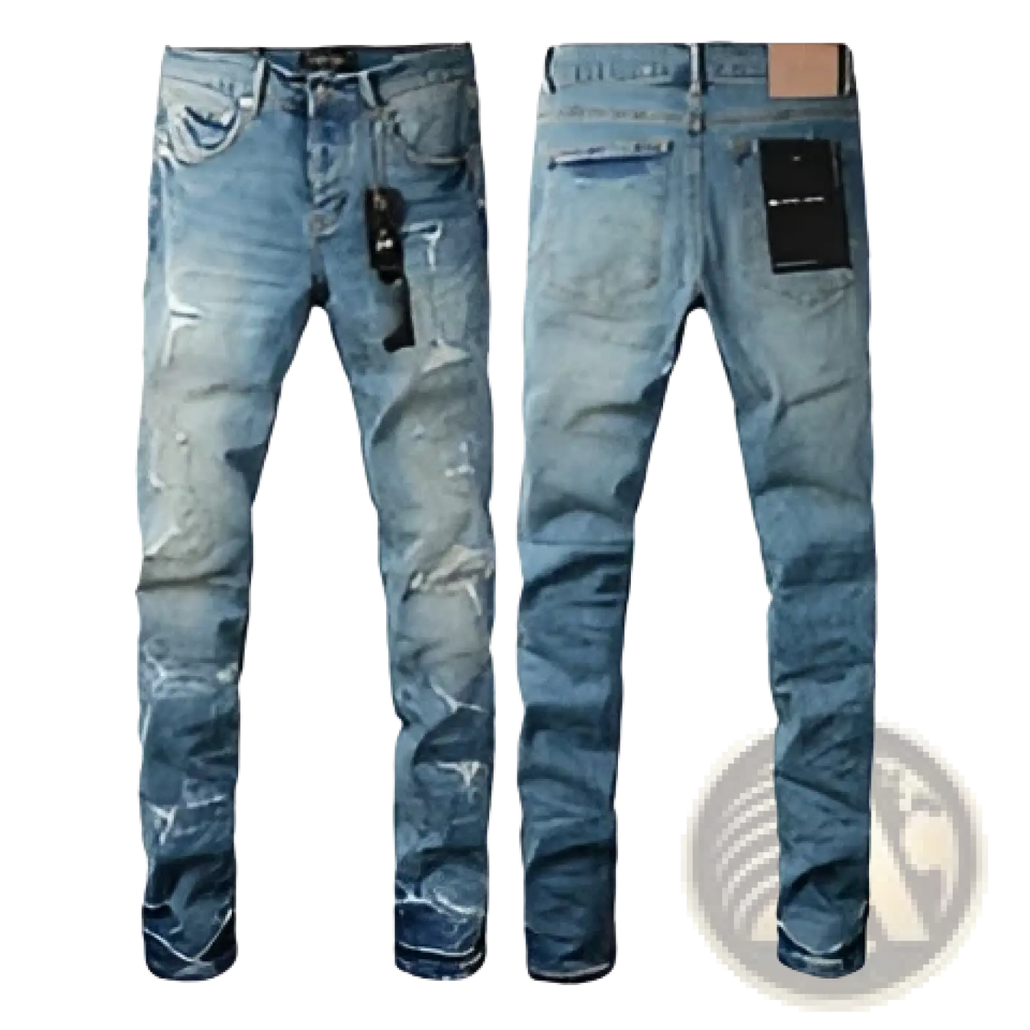 Men's Distressed Slim Fit Patchwork Denim Jeans