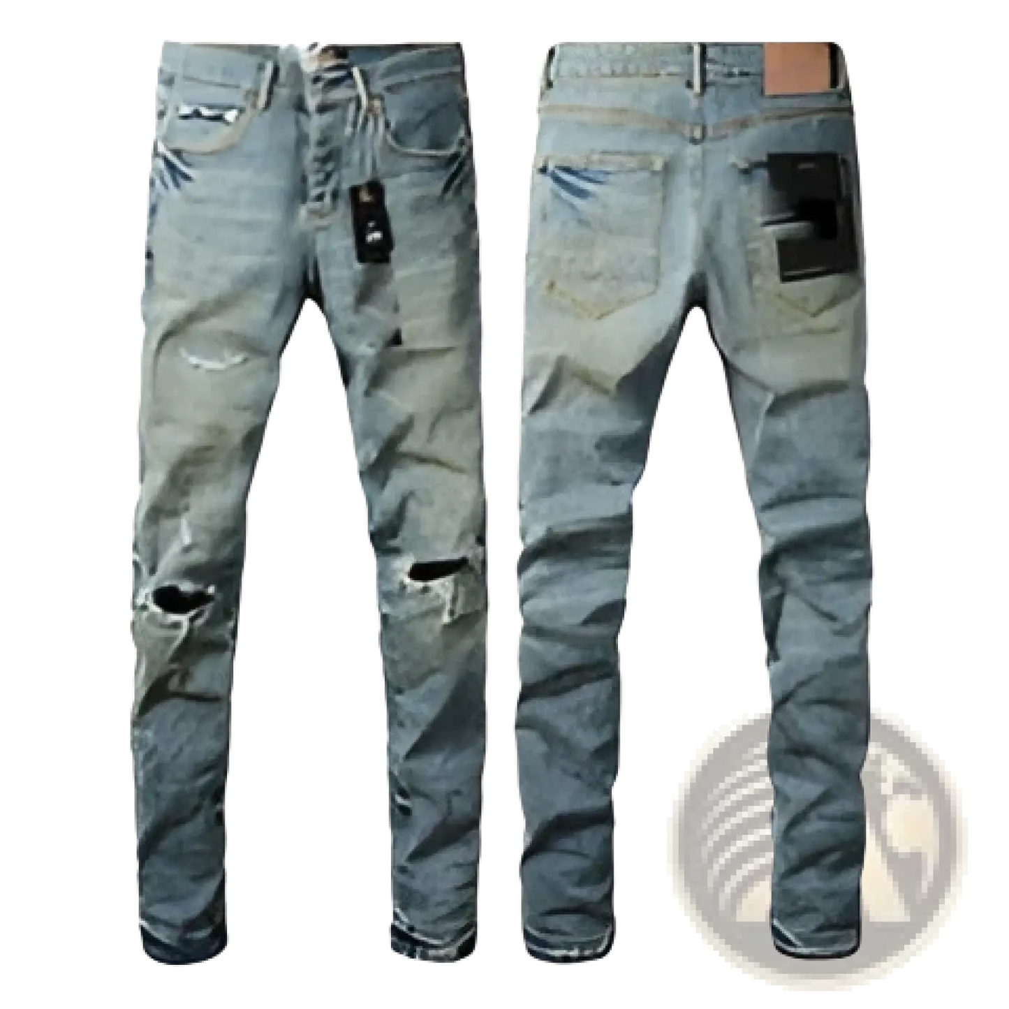 Men's Distressed Slim Fit Patchwork Denim Jeans