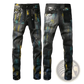 Men's Distressed Slim Fit Patchwork Denim Jeans