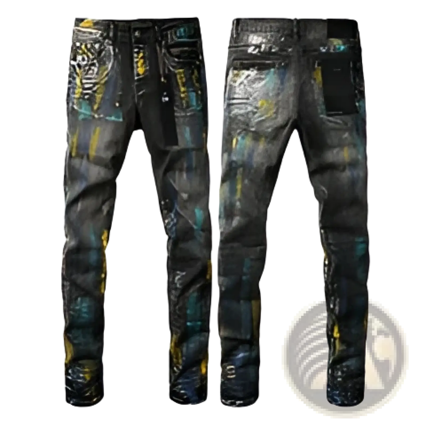Men's Distressed Slim Fit Patchwork Denim Jeans
