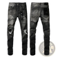 Men's Distressed Slim Fit Patchwork Denim Jeans