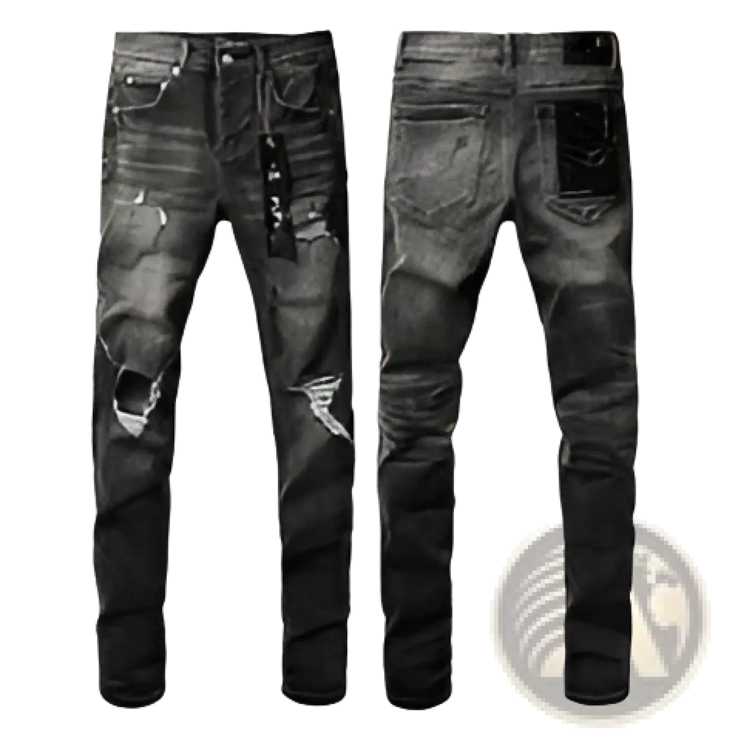 Men's Distressed Slim Fit Patchwork Denim Jeans