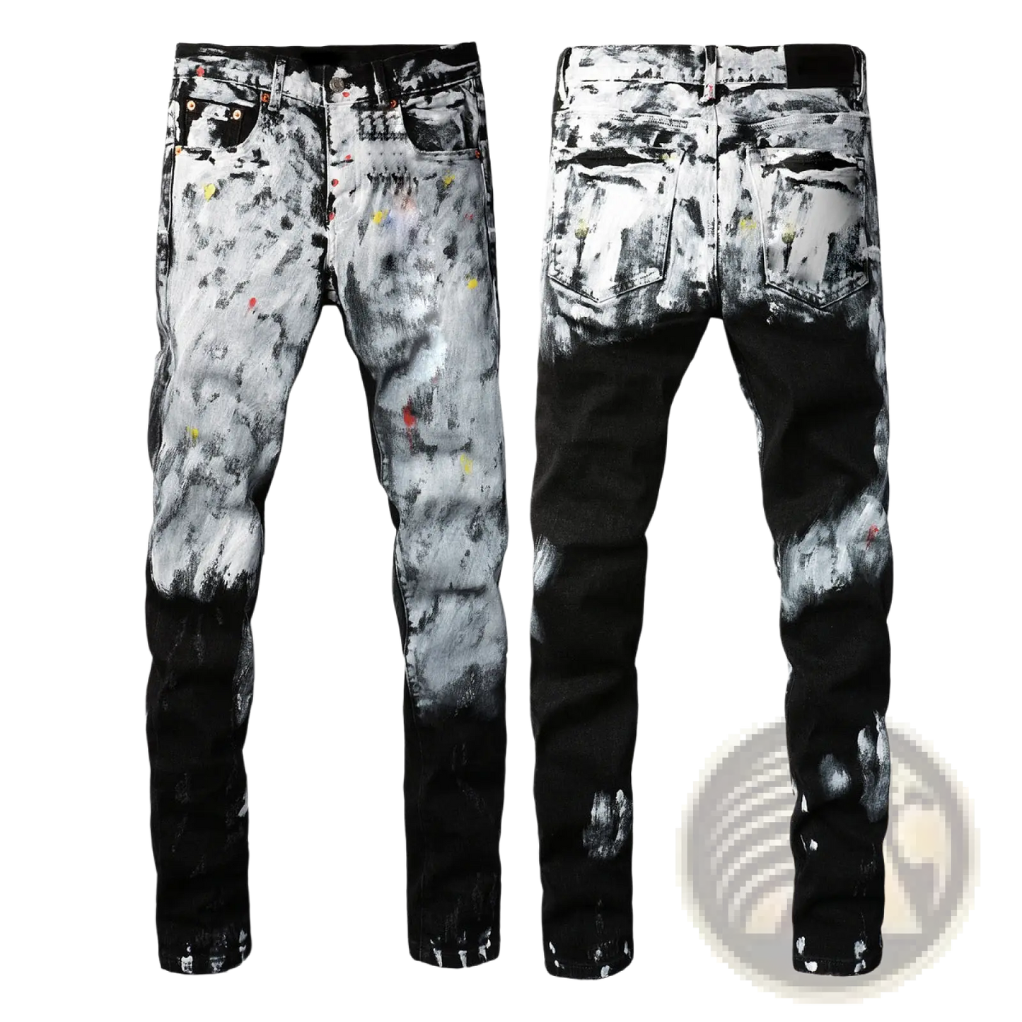 Men's Distressed Slim Fit Patchwork Denim Jeans