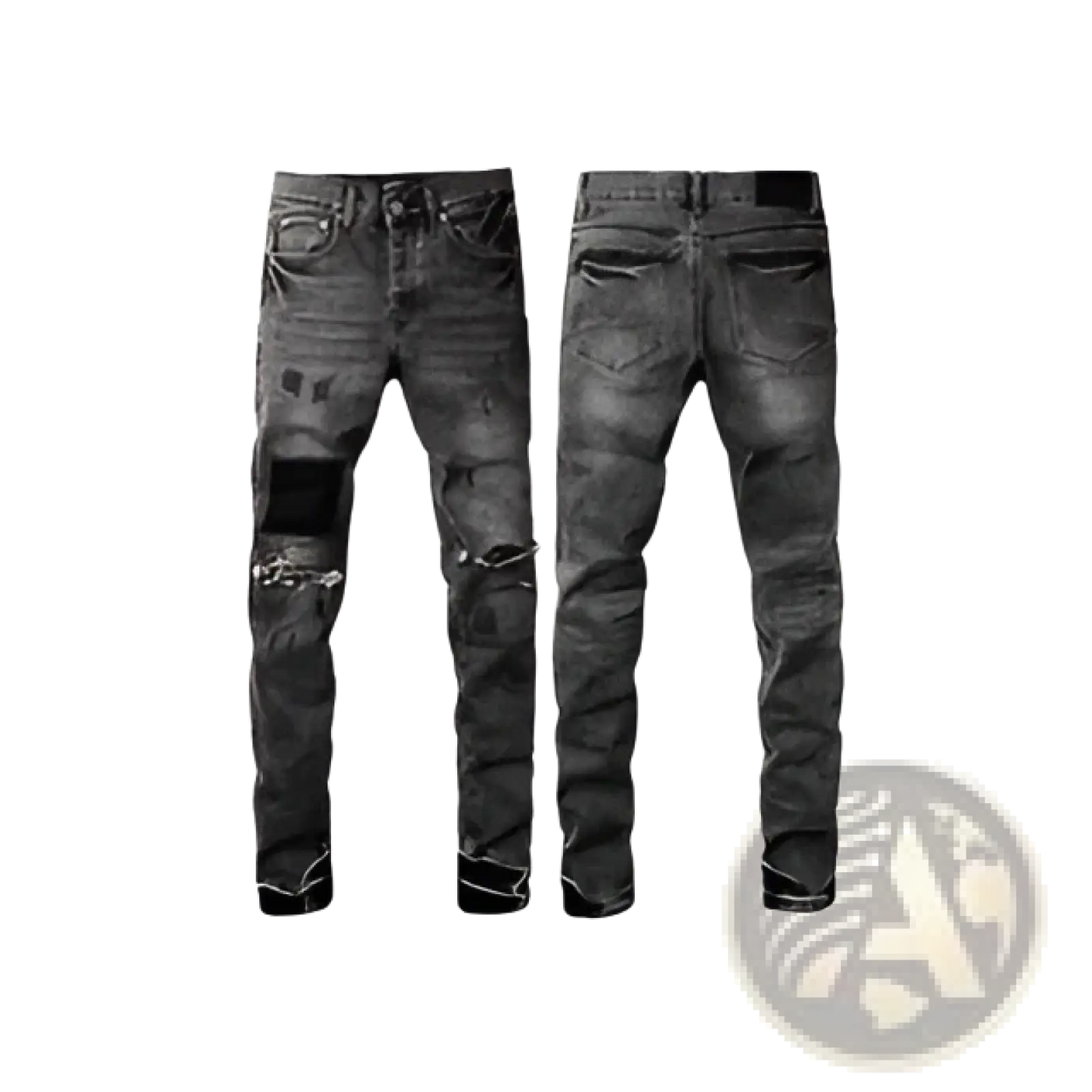 Men's Distressed Slim Fit Patchwork Denim Jeans