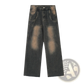 Men's Distressed Straight Leg Black Denim Jeans