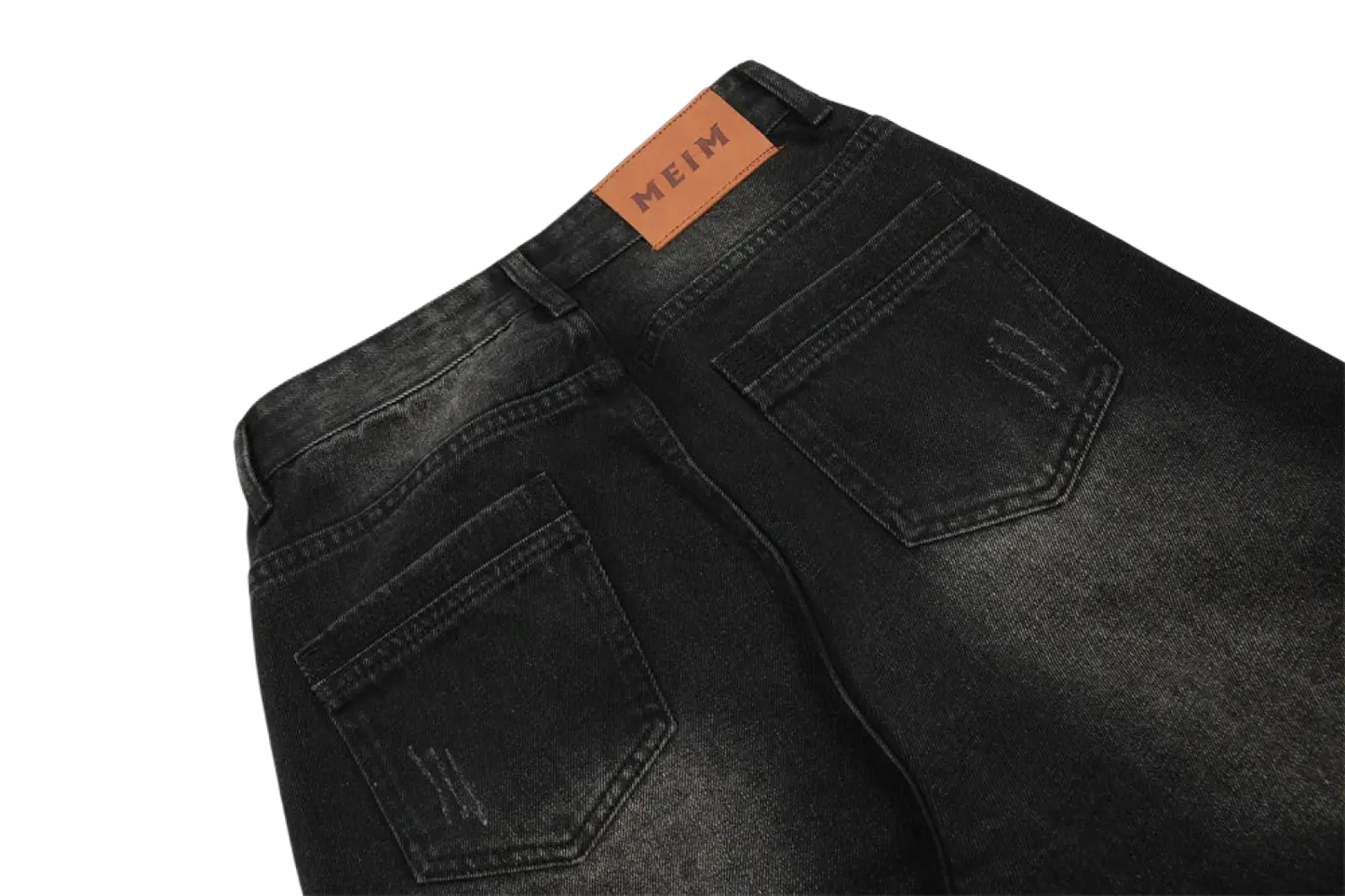Men's Distressed Straight Leg Black Denim Jeans