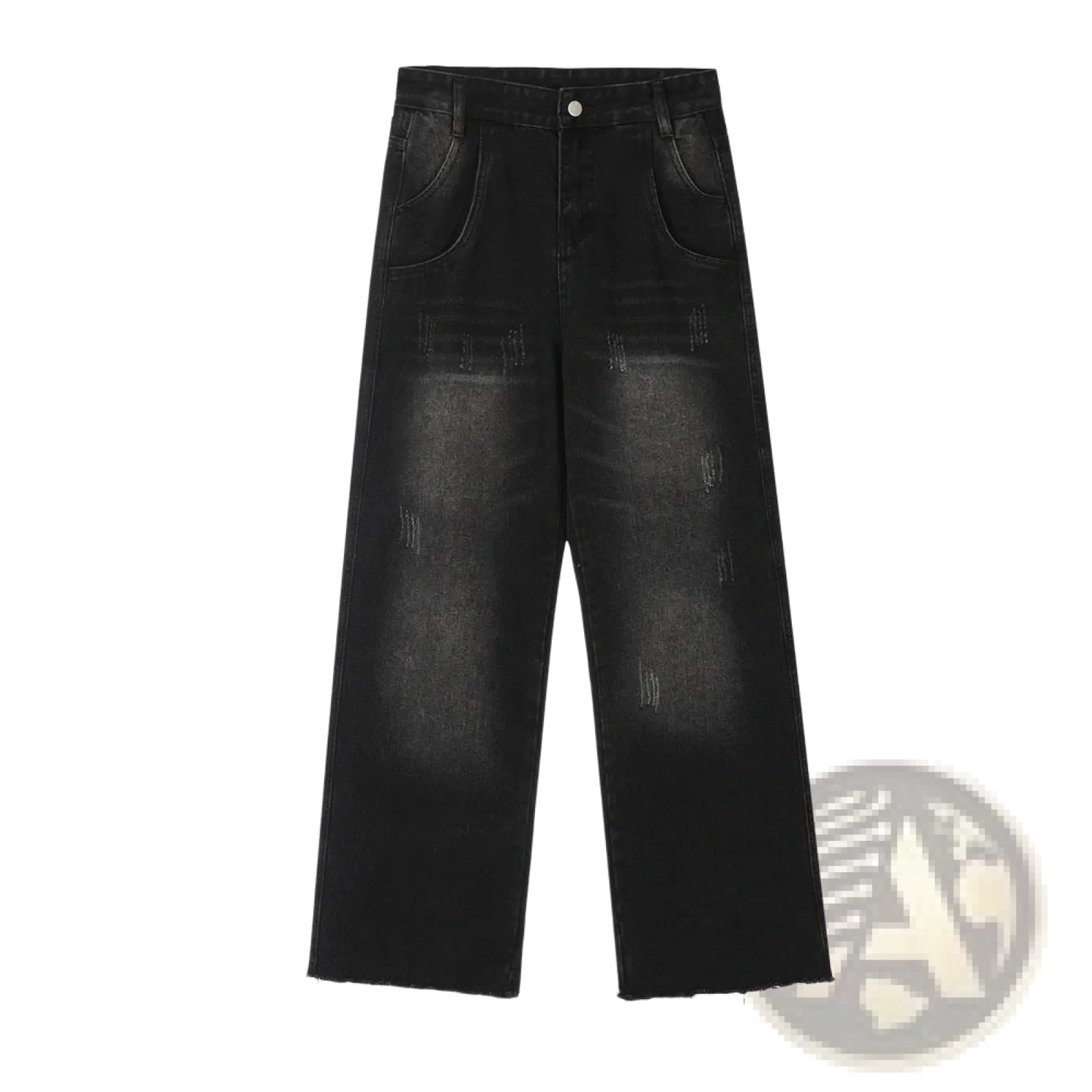 Men's Distressed Straight Leg Black Denim Jeans
