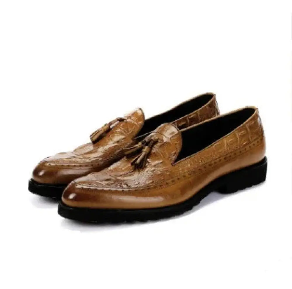 Men's Crocodile Embossed Leather Tassel Brogue Shoes