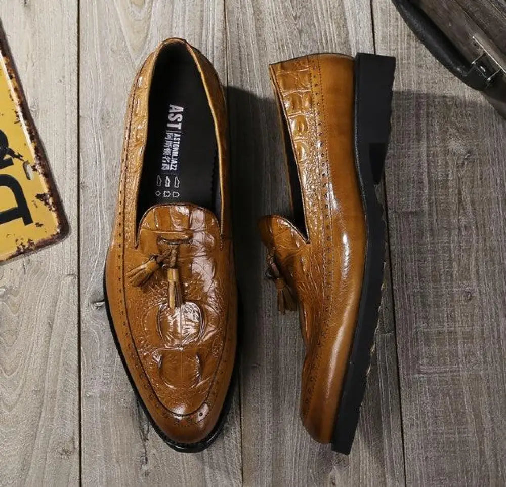 Men's Crocodile Embossed Leather Tassel Brogue Shoes