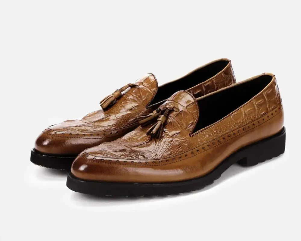 Men's Crocodile Embossed Leather Tassel Brogue Shoes